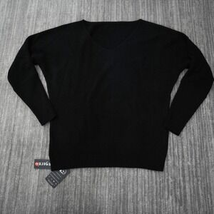 Chanyarn Sweater Women 100% Merino Wool V Neck Black Solid New With Tag Large